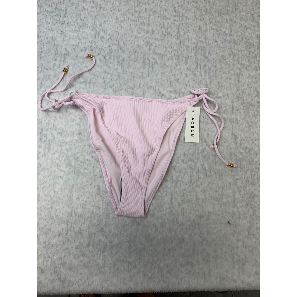 PacSun Swim Eco Pink Textured Side Tie Bikini Bottoms Gold Beads L Large NEW